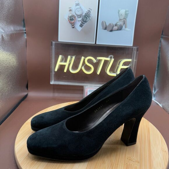 Salvatore Ferragamo Black Suede Platform Block Heel Pumps Size 9 AA - Picture 2 of 11